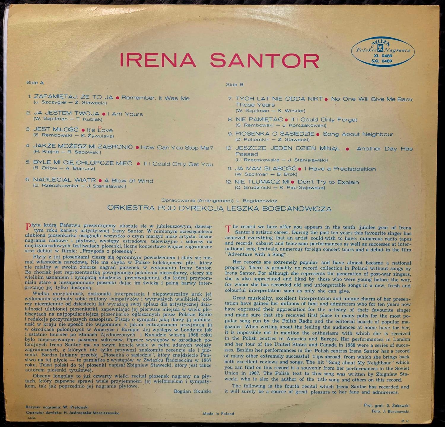 Zapamiętaj, że to ja - IRENA SANTOR Płyta winylowa LP - Vinylhouse - sklep z muzyką na płytach winylowych